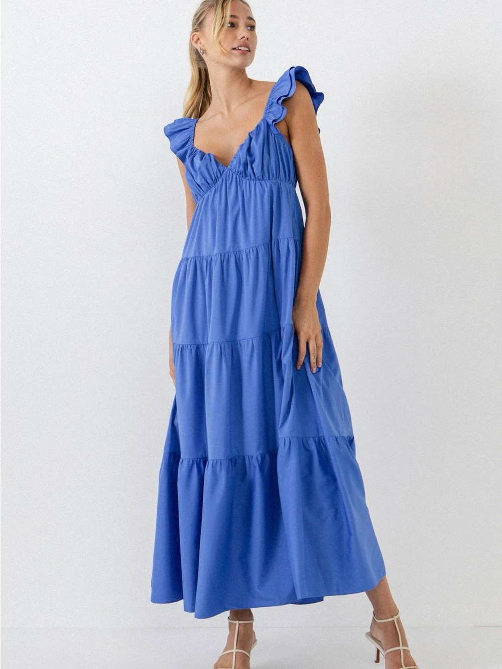 NWT English Factory Ruffle Sleeve Maxi Dress Blue Size S